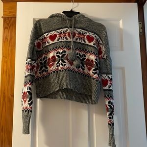 Medium Gray Cropped Hooded Sweater